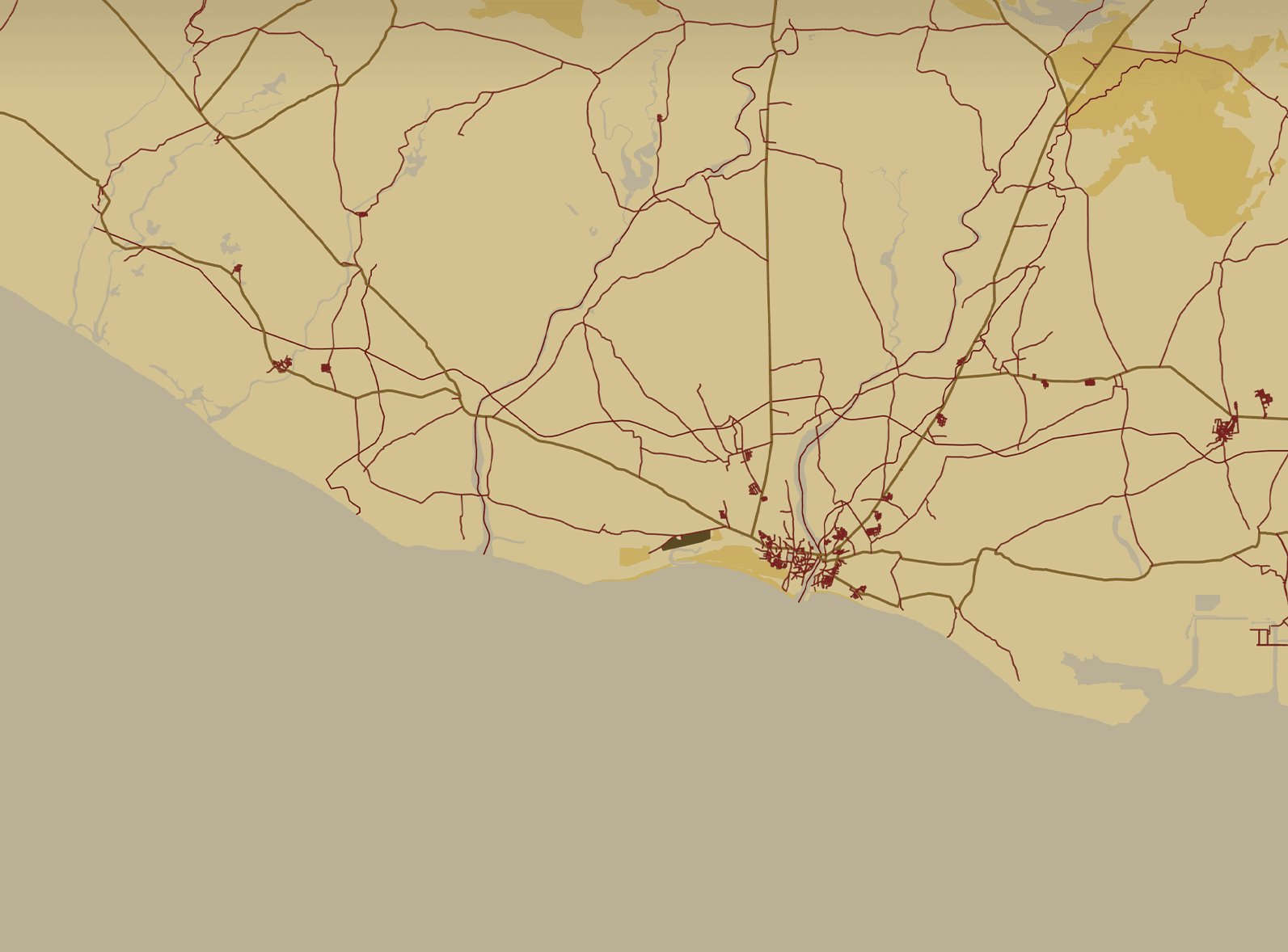 Map of the Mandvi coastline showing road and rail corridors
